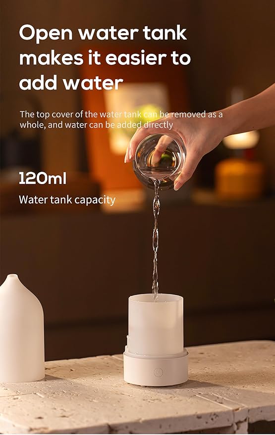Aroma Diffuser 120ml, Ultrasonic Aromatherapy Humidifier with 7-Color Gradient LED Night Light, Silent Mist Maker for Home, Bedroom, Office, Desk, Simple 3-in-1 Design (White)
