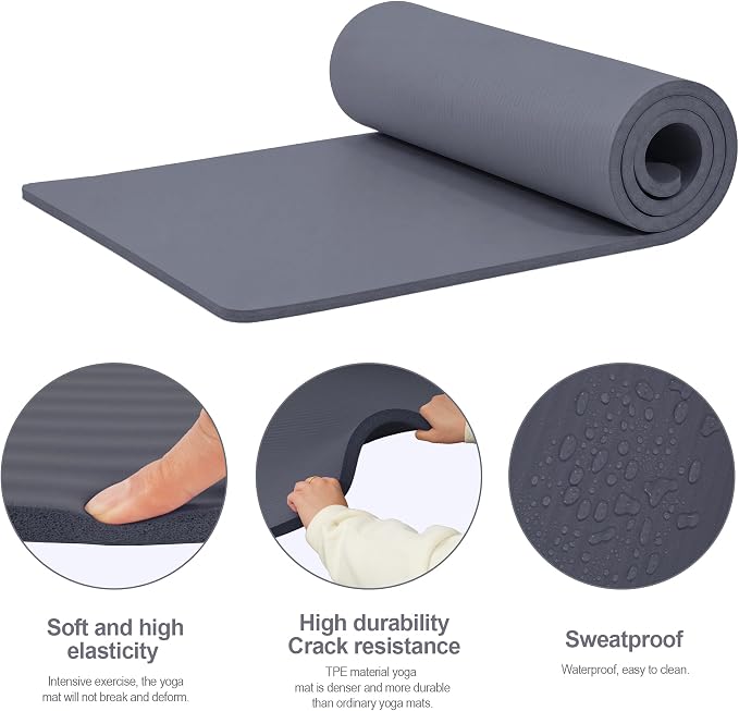 HULKFIT High Density Non Slip Yoga Mat, Extra Thick Exercise Mat with Carrying Strap, for Pilates, Fitness, Home Gym & Floor Workouts - Multiple Thickness & Multiple Color