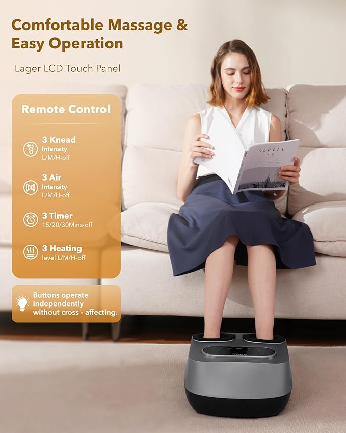 KNQZE Foot Massager with Heat and Remote, Shiatsu Deep Kneading Feet Massager for Plantar Fasciitis & Neuropathy, Foot Warmer, Gifts for Mom Women Men Dad, Fits Up to Men Size 12(Gray)