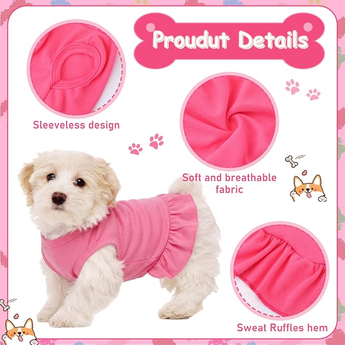 Weewooday 6 Pieces Dog Dresses Cats Shirt Skirt Dog Sleeveless Outfits Breathable Pet Dress with Ruffles Pet Sundress Outfits for and (M Size)