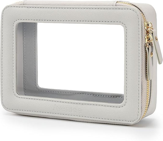 Aveniee Clear Makeup Bag Organizer,Travel Toiletry Bag for Women,Waterproof Cosmetic Pouch with Zippers,Car Accessories Organizers and Storage Case,Grey,Medium Classic