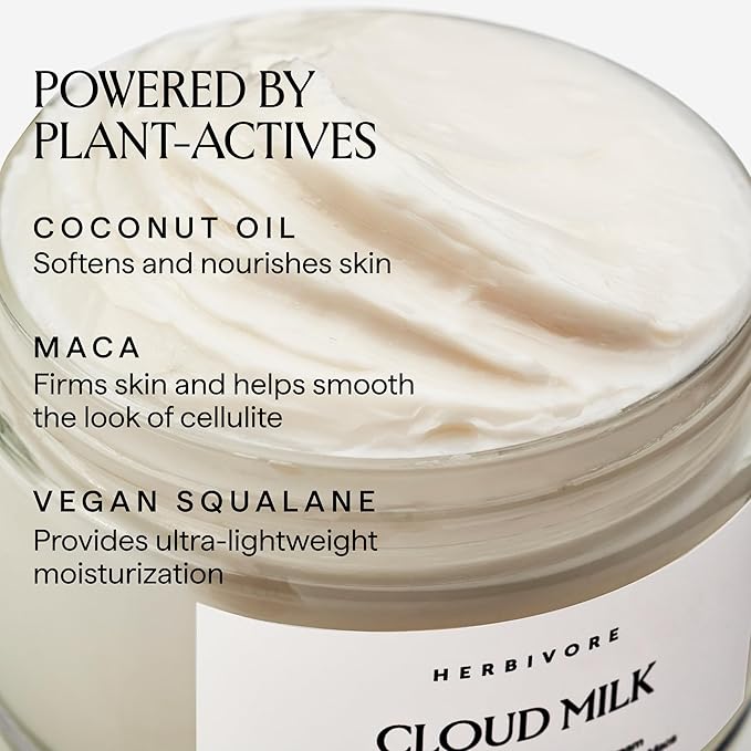HERBIVORE Cloud Milk Coconut + Maca Firming Body Cream I Fast Absorbing Moisturizer for Smoother, Firmer Looking Skin I Vegan, for All Skin Types, 195 mL / 6.6 oz