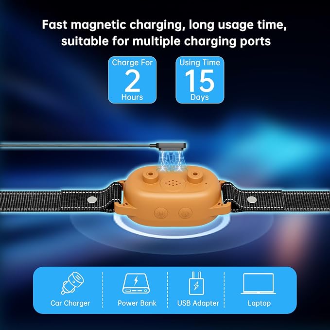 Dog Bark Collar for Large, Medium and Small Dogs with Smart Anti False Triggering AI Chip, IP67 Waterproof Rechargeable Anti Barking Collar with Adjustable Sensitivity and Multiple Modes (Orange)