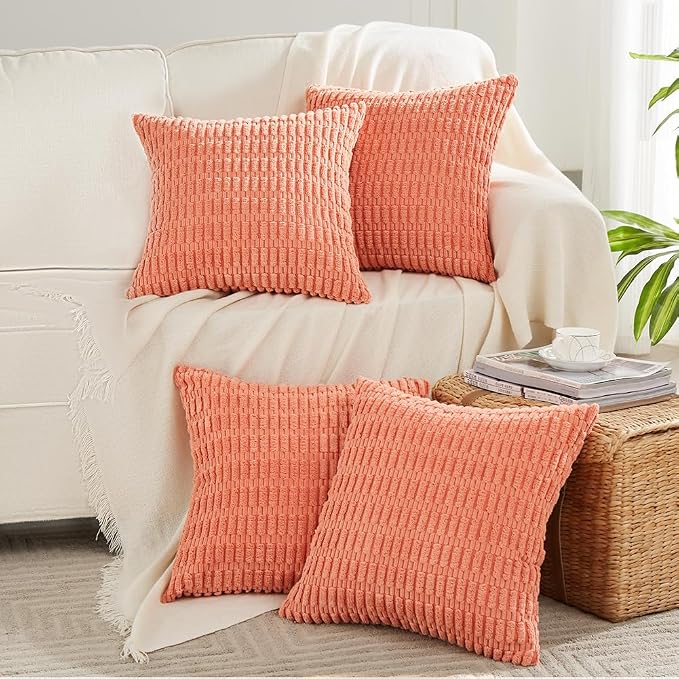 Fancy Homi 4 Packs Decorative Throw Pillow Covers for Living Room Couch Bed, Modern Farmhouse Boho Home Décor Accent Cushion Case, 18" x 18", Coral