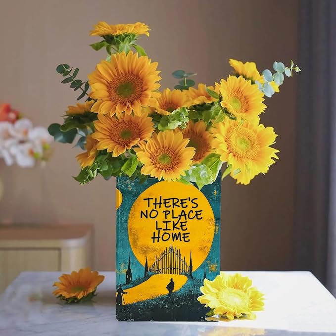 LIFFY Book Vase for Flowers, Ceramic Flower Vase Bookshelf Decor, Unique Book Shape Decration Vase Bookend Gift for Book Lovers(Teal Blue, Wizard of Oz)