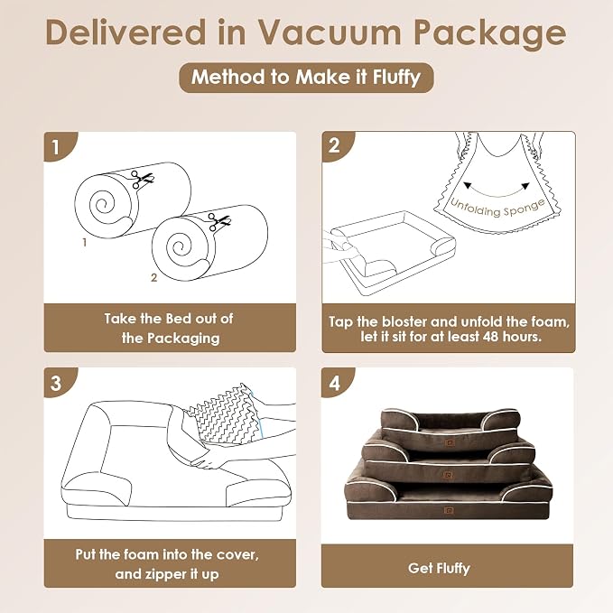 EHEYCIGA Orthopedic XXL Dog Bed, Waterproof Washable XL Big Pet Bed 52" | Non-Slip Bottom and Egg-Crate Memory Foam Extra Large Pet Couch Bed with Washable Removable Cover, Brown