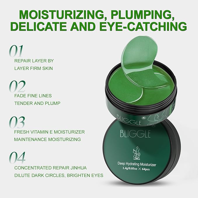 Under Eye patches (64 pcs)-Green Tea Eye Mask with Hyaluronic Acid, Cooling Eye Care for Puffy Eyes & Dark Circles Treatments,Reduce Under Eye Bags and Smooth Wrinkles