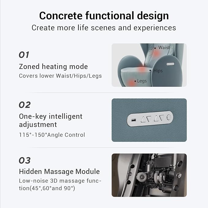 Nouhaus Luna Heated Massage Chair,Full Body Massaging Zero-Gravity Leisure Recliner with Low-Noise 3D Massage and Dual Sound Systems Modern Massage Chairs (Aqua Blue)