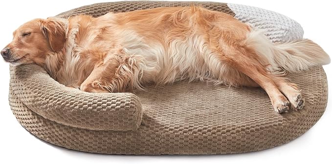 JOEJOY XXL Orthopedic Dog Beds, Extra Large Washable Waterproof Oval Dog Bed with with Removable Cover, Egg-Crate Memory Foam Pet Bed with Bolster Sides & Non-Skid Bottom, Brown, 48''x35''