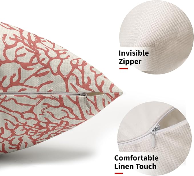 Nautical Coastal Lumbar Pillow Covers 12x20 Inch Set of 2 Summer Ocean Beach Coral Orange Decorative Pillow Cases Outdoor Linen Cushion Cover Farmhouse Decor for Bedroom Home Sofa Couch Bed
