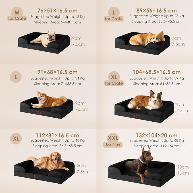 EHEYCIGA Orthopedic Dog Bed Medium Size Dog, Waterproof Washable Pet Beds | Non-Slip Bottom and Egg-Crate Memory Foam Dog Couch Bed with Washable Removable Cover, Black
