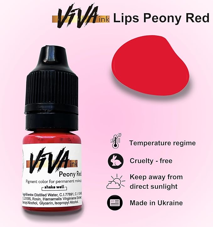 Lip Pigment – Peony Red – Permanent Lip Makeup – Microblading Ink for Durable and Colorful Lips – Long Lasting Color Lip Cosmetics (0.2 oz)