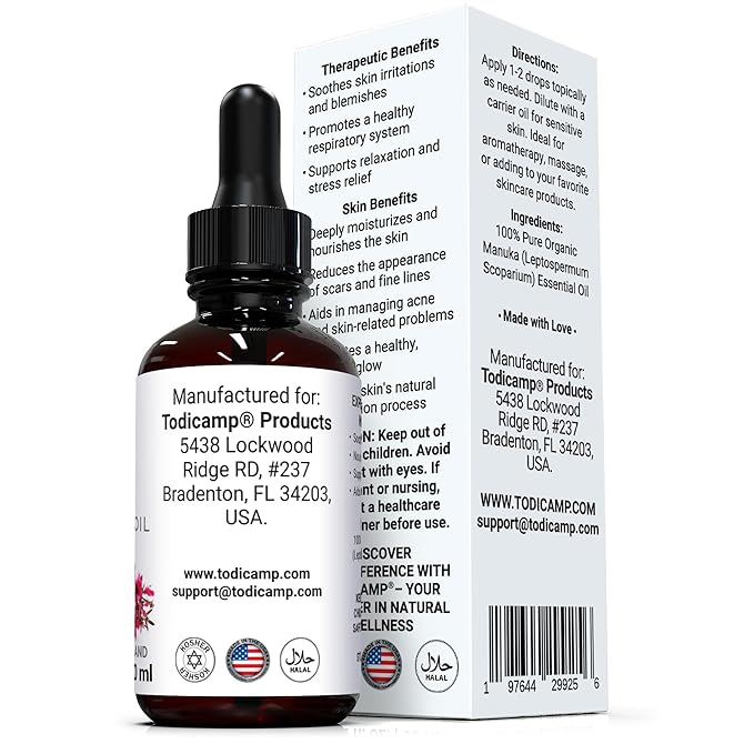 100% Pure Manuka Oil from New Zealand | Therapeutic-Grade Essential Oil for Wound Care, Skin Soothing, Nail & Scalp Health | Undiluted, Cold-Pressed Manuka for Face, Hair & Body