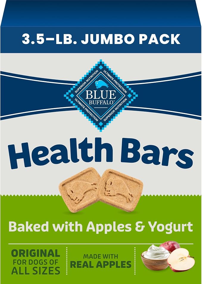 Blue Buffalo Health Bars Apples & Yogurt Dog Biscuits, 3.5 lb | Oven-Baked, Crunchy Texture, No Chicken By-Product, Corn, Wheat, or Soy