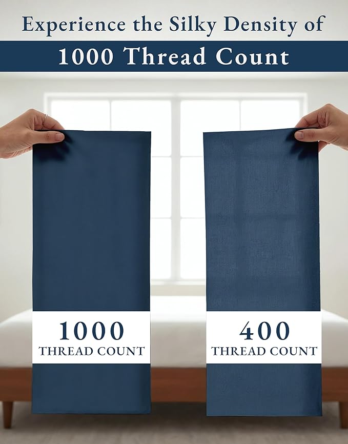 LANE LINEN 100% Egyptian Cotton Sheets King Size - 1000 Thread Count King Bed Sheets, Ultra-Soft Hotel Luxury with 15" Deep Pocket, Naturally Breathable & Durable, Silky Sateen Weave - Estate Blue