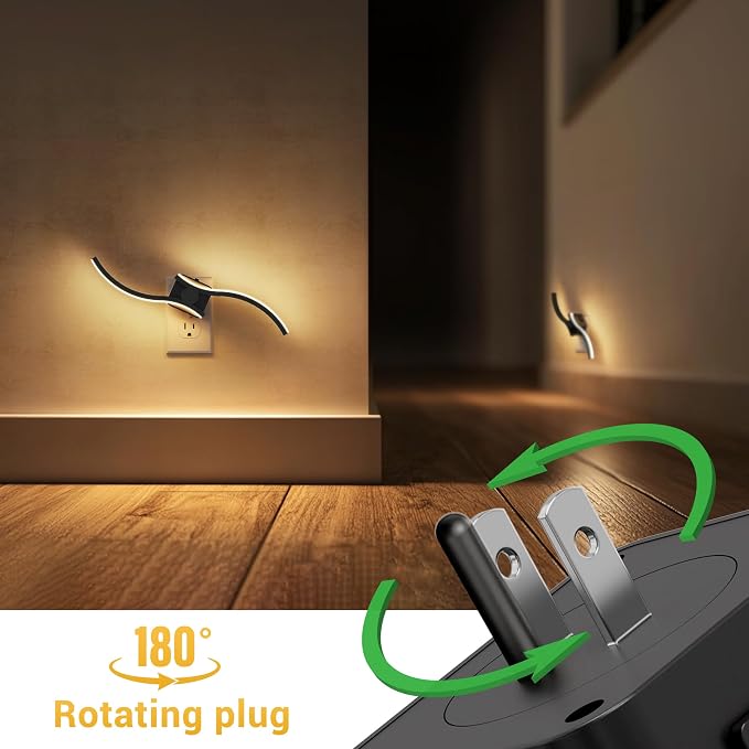 L LOHAS LED Night Light, 2 Pack Night Lights Plug into Wall | Modern Wall Sconces with Dusk to Dawn Sensor, Dimmable Wave Plug in Night Light, 3000K Soft White for Bedroom Living Room
