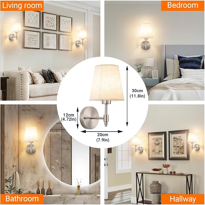 YHCDLAMP Peel and Stick Wall Sconces, No Drilling Stick On Wall Sconce, Wireless Battery Operated Wall Lights, Adhesive Wall Lamp with 10000mAh Battery Bulb for Bedroom Living Room Decor