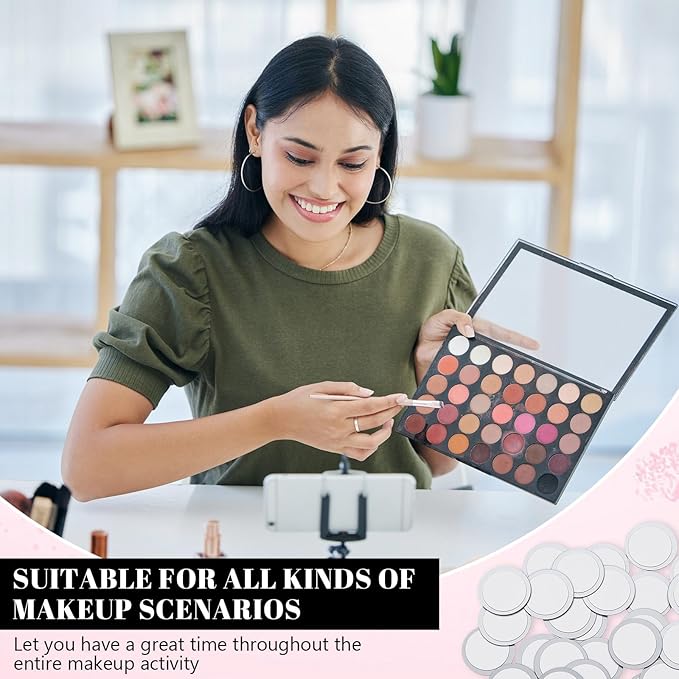Sumind 101 Pack Metal Stickers for Eyeshadow Palette Set, Includes 1 Makeup Depotting Tool, Adhesive Empty Metal Makeup Colorful Palette Stickers (100 Pcs Round)