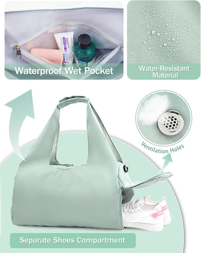 RHDZO Gym Bag for Women with Shoe Compartment Yoga Mat Bag with Wet Pocket and Water Bottle Holder Weekender Bag with Strap