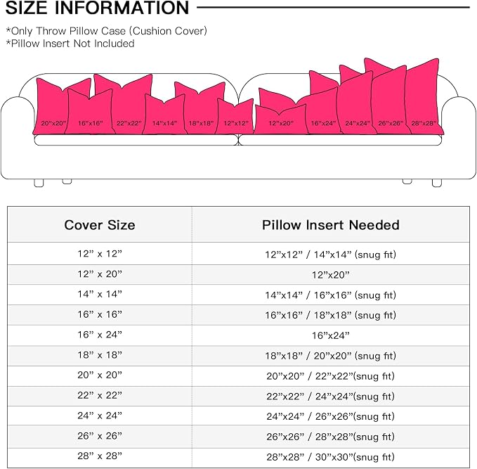 OTOSTAR Linen Throw Pillow Cover Set of 1 Decorative Square Pillowcases Cushion Covers 16x16 Inch for Home Decor Sofa Bedroom Car 40 x 40CM Hot Pink