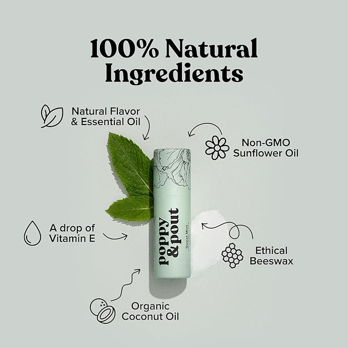 Poppy & Pout Sweet Mint A Jumbo Lip Balm | All Natural Lip Balms & Moisturizers | Hydrates with Beeswax, Vitamin E, Organic Coconut Oil | Cruelty-Free | Lip Balm in Recyclable Cardboard Tube