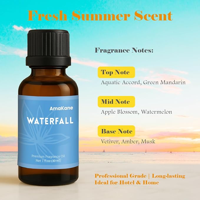AmaKane Waterfall Fragrance Oil for Aromatherapy, Summer Essential Oil for Diffusers for Home, DIY Candle Making Scents, Fragrance Oil for Soap Making, 30ml