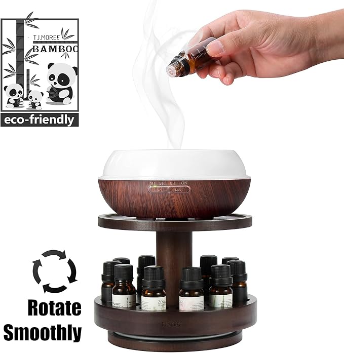 TJ.MOREE Bamboo Essential Oil Organizer 2-Tier Carousel Holder Black Walnut | Bamboo Material, Fits 5 ml to 30 ml Essential Oil Bottles, Suitable for Home and Office Spaces