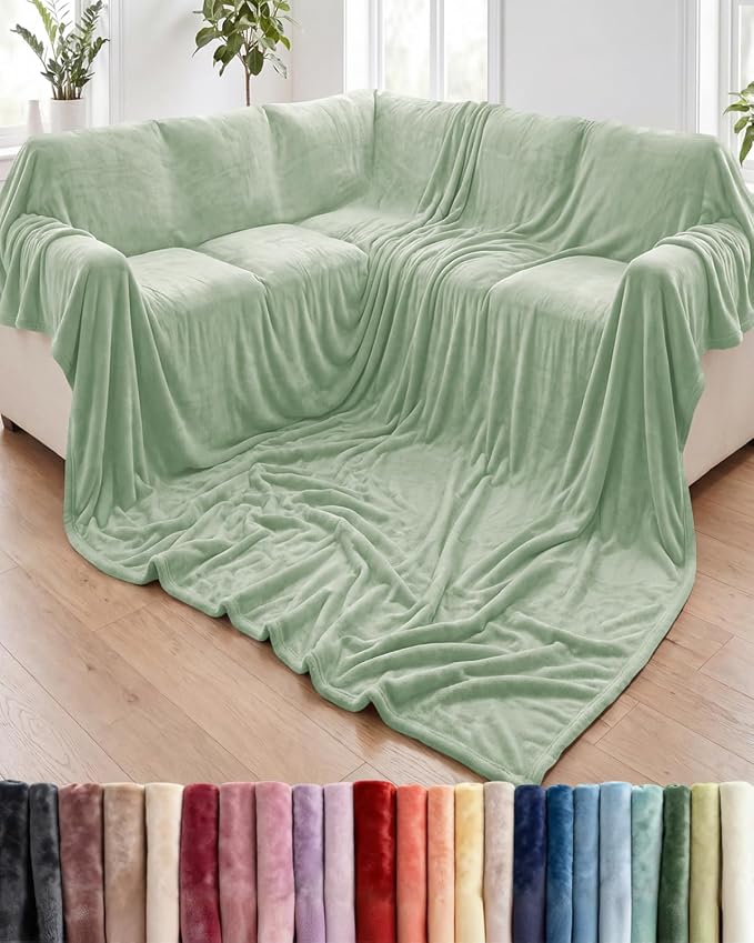 Ultra Soft Fleece Blanket Oversized King Size - Flannel Fleece Luxury Blanket - Lightweight for Couch Bed Chair - Thick, Warm and Breathable - All Season Cozy, Celadon