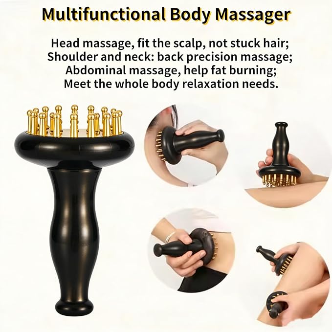Cellulite Massage Tool 29 Teeth Copper Gua Sha Brush, Home SPA Body Relaxing and Stress Relief Handheld Massager, Meridian Massage Brush for Arms, Thighs, Glutes and Stomach (1 Pcs)