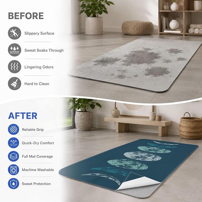 Yoga Mat Towel, Hot Yoga Non Slip with 4 Corner Pockets, 70 x 26 in | Soft Absorbent Microfiber With Four Corner Pockets, Fits Over Yoga Mats For Hot Yoga, Pilates, Gym, And Travel
