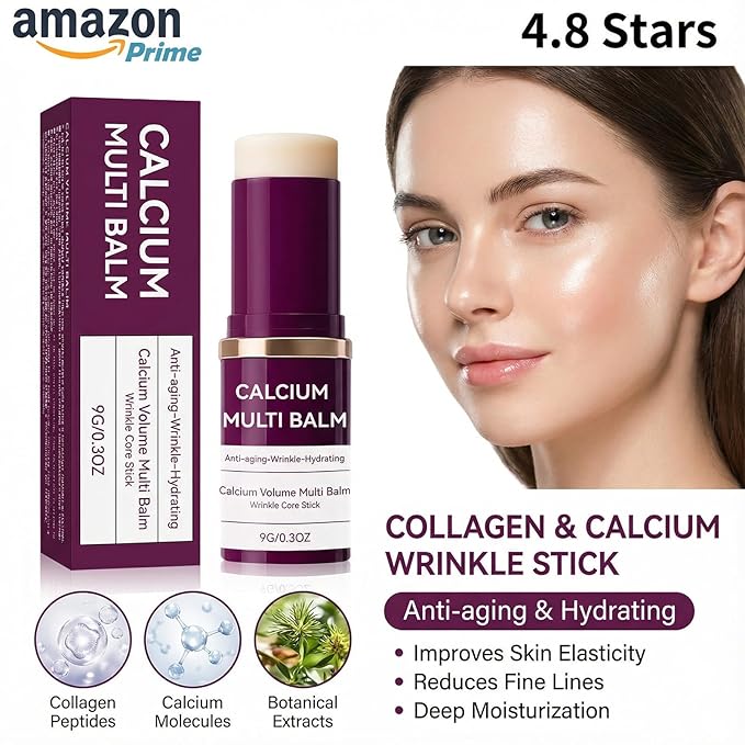 All-in-One Moisturizing Balm Stick with Calcium & Collagen – Anti-Aging Skin Repair for Face, Eyes, Lips, Neck – Hydrating Portable Skincare, 2-Pack