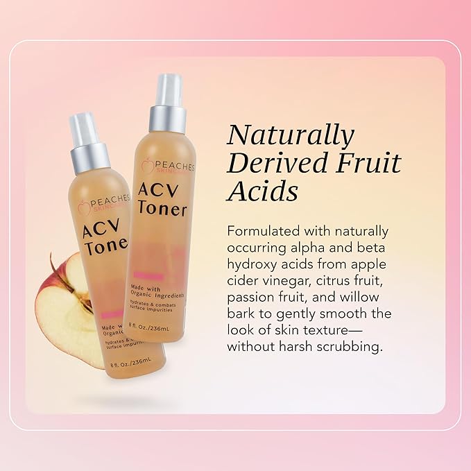 Peaches Skin Care Apple Cider Vinegar Face Toner - Vegan Facial Toner with Citrus Extracts – Gently Exfoliation for Healthy Skin – 8 oz