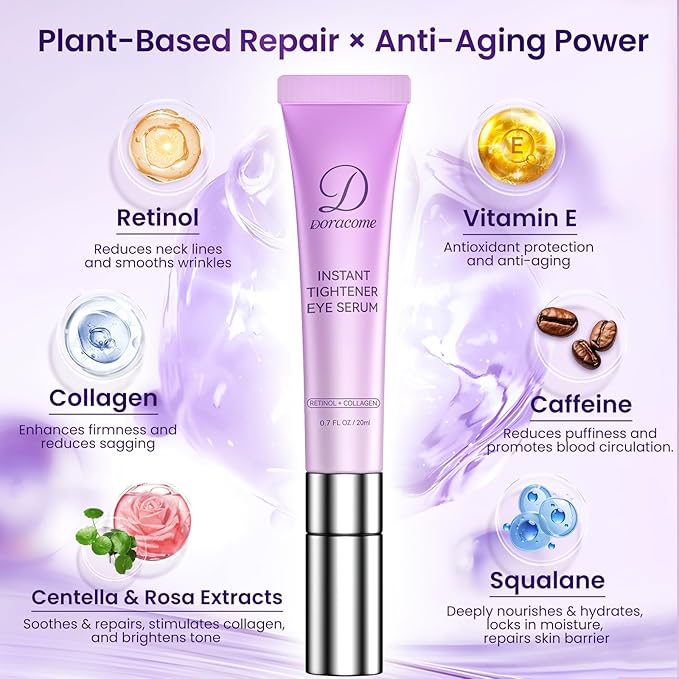 Caffeine & Retinol Eye Serum –Under Eye Serum for Dark Circles and Puffiness, Corrects Puffy Bags, Fine Lines & Wrinkles, 8Hr Hydrating Under Eyes Cream – 0.7 fl.oz