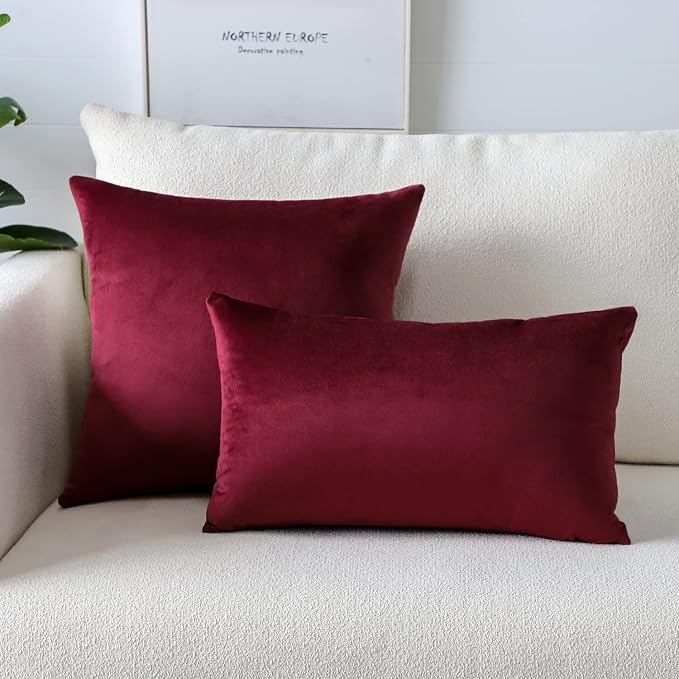 Artscope Luxury Velvet Pillow Covers Super Soft Decorative Square Throw Pillow Covers Case Cushion Covers for Sofa Couch Bedroom Car Decor 24x24 Inch Wine Red