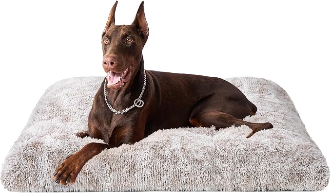 EHEYCIGA Fluffy Dog Crate Bed, Plush XX Large Dog Pillow, Brown | Xlarge Calming Anti Anxiety Plush Faux Fur Mat for Large size dogs, Washable Soft Warm Dog Pad with Non-Slip Bottom