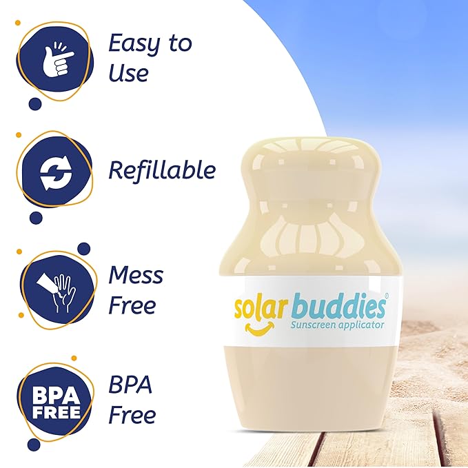 Solar Buddies Sunscreen Applicator - Nude, Purple, Pink - BPA-Free Refillable Roll on Sponge Sunscreen, Suncream & Lotion Applicator For Kids, Adults & Families - Holds 3.4fl oz, Perfect Travel Size