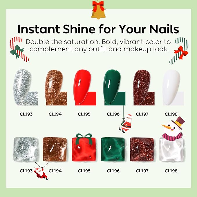 Luxbon 6 pcs Christmas Gel Nail Polish Set - Winter Color Set Long Lasting Gel Polish, uv led Soak Off Nail Art Designs Manicure Kit 033