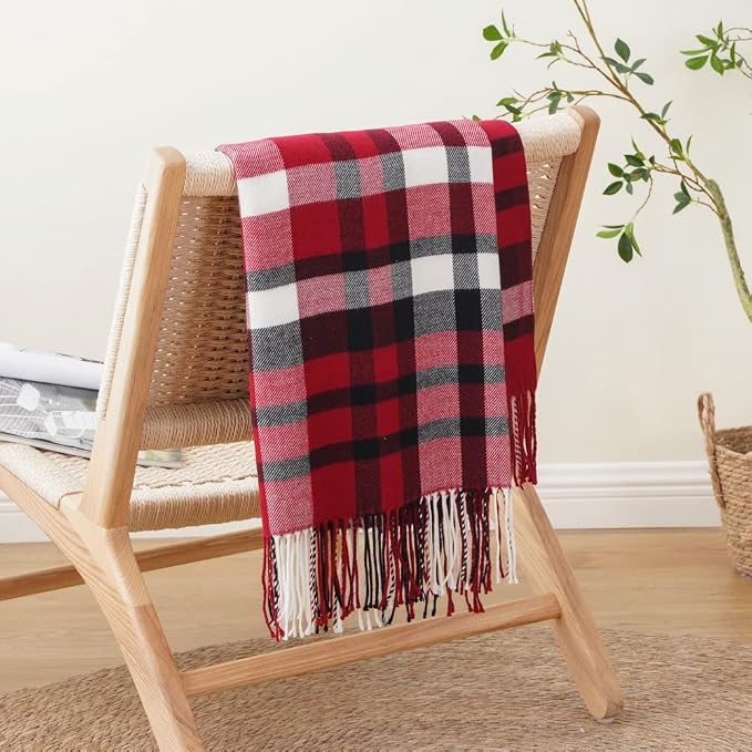 Christmas Red Plaid Throw Blanket for Couch, Red Buffalo Plaid Blanket | Super Soft Woven Throw Blanket with Tassels, Decorative Christmas, Lightweighet,Ideal for Bed Sofa Home Decor