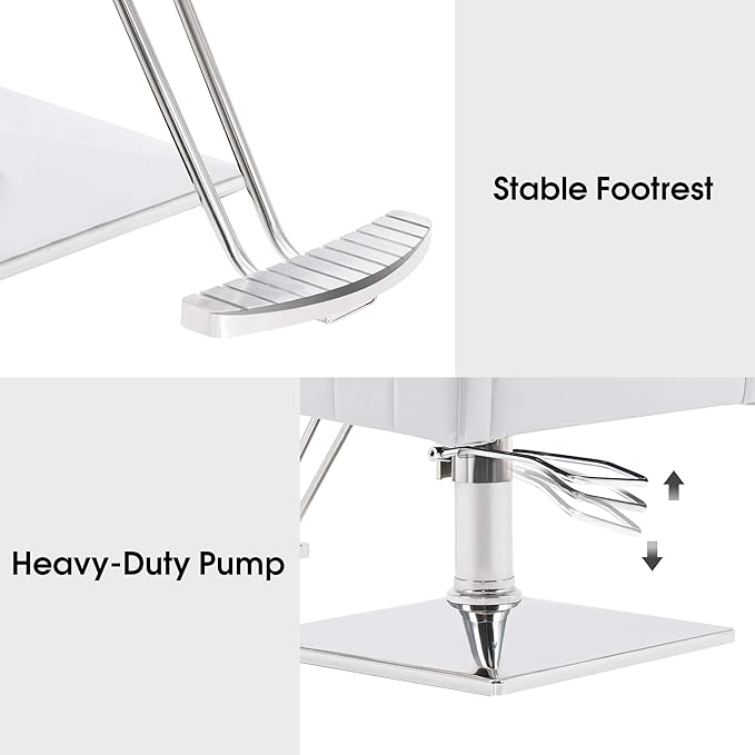 BarberPub Salon Chair for Hair Stylist, Hydraulic Stylist Chair, Adjustable Height, PVC Leather, 360 Degrees Swivel, Barbershop, Home Salon, Adult 8821 (Pure White)