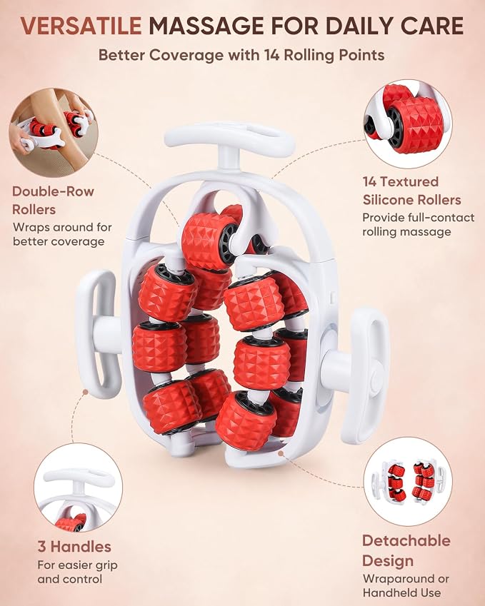 ONUEMP Leg Massager Lymphatic Drainage Cellulite Massage Tool Fascia Roller | Detachable & Double-Row Muscle Roller for Leg, Calf, Arm, Neck - Anti Celulitis, Body Sculpting, Deep Tissue, Daily Self-Care