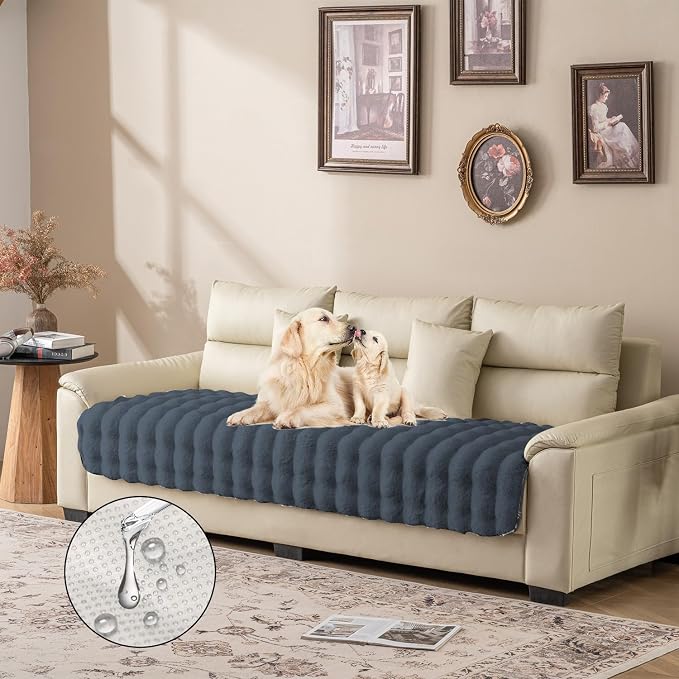 Waterproof Dog Bed Cover, Dog Pad Soft Plush Pet Blanket with Anti-Slip Back for Bed Couch Sofa, Furniture Protector for Small, Medium and Large Dogs and Cats (Noble Gray-Bubble, 82"x82")