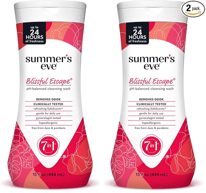Summer's Eve Blissful Escape All-Over Daily Feminine Wash, pH-Balanced Body Wash for Women, Removes Vaginal Odor and Refreshes, 15 Fl Oz (Pack of 2)