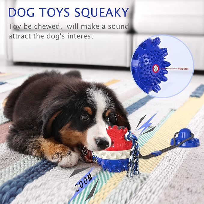 Askhald Aggressive Chewer Dog Toys - Rope Toys with Suction Cup, Teething Treats & Puzzle Food Dispensing Ball (Navy Blue)