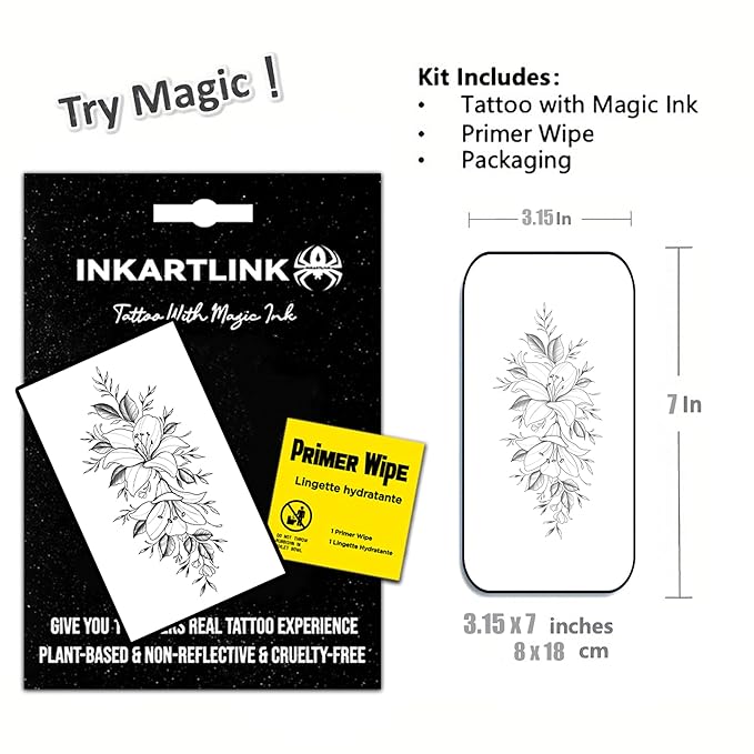 INKARTLINK Semi Permanent Tattoo, 15-day Temporary Tattoo, Flower Tattoo for Women, Waterproof and Anti-reflective, Exquisite Packaging, Unique Design (Flowers 7)