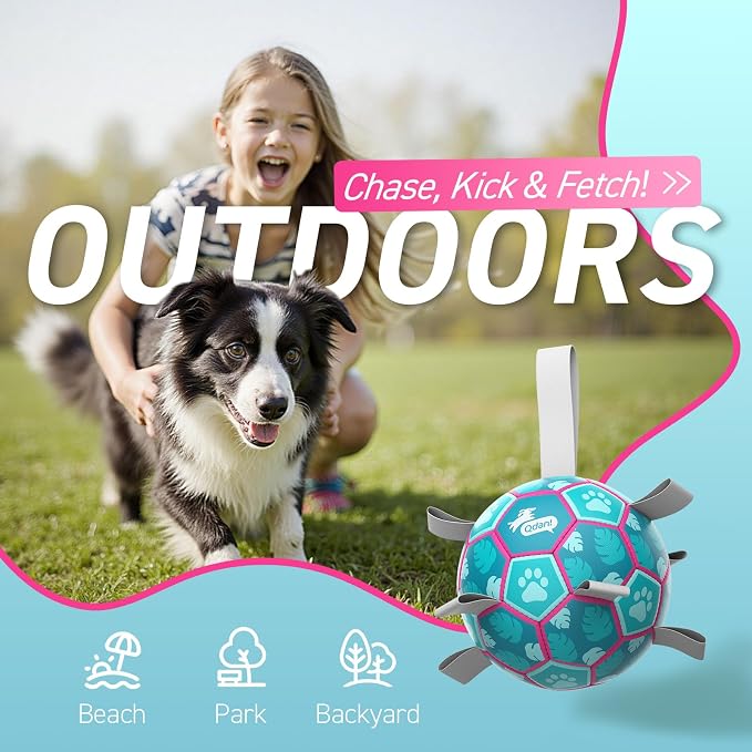 QDAN Dog Toys Soccer Ball with Straps, Pool Dog Water Toy, Outside Ball