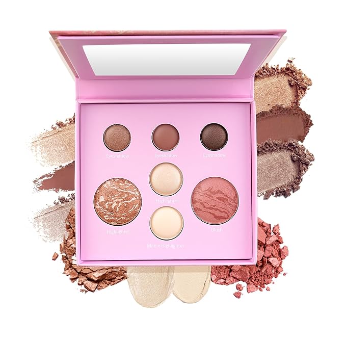 Color Nymph Face Makeup Palette, All-in-one Baked Palettes Travel-Friendly Includes Blush, 3 Highlighters and 3 Eyeshadows - Highly Pigmented, Silky Smooth, Easy to Blend - A