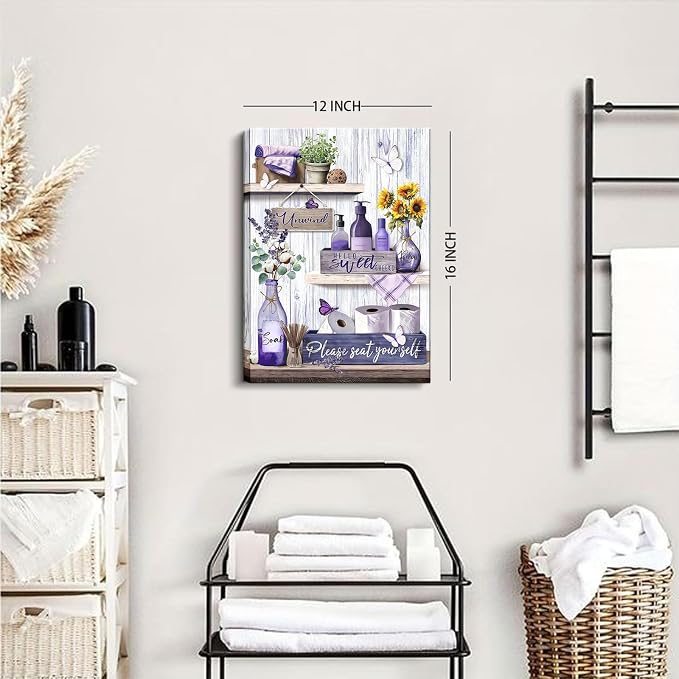 Purple Bathroom Canvas Wall Decor Relax Soak Canvas Wall Art Unwind Bathroom Washroom Print Poster Please Seat Yourself Painting Pictures Artwrok 16x24 In