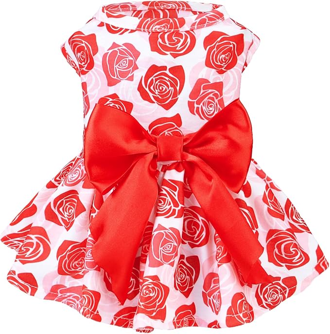 PUPTECK Floral Dog Wedding Dress Cute Small Dog Clothes with Bow Rose M | Puppy Doggie Pet Clothes Outfits Apparel Costume for Wedding Anniversary Birthday Photoshoot for Small Medium Large Dogs Girl