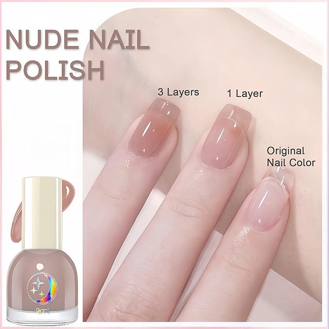 NovaCharm Nude Jelly Nail Color, Water Based Quick Dry Neutral Beige Polish for Women & Girls, Non Toxic Natural Gloss Finish, 9 ML