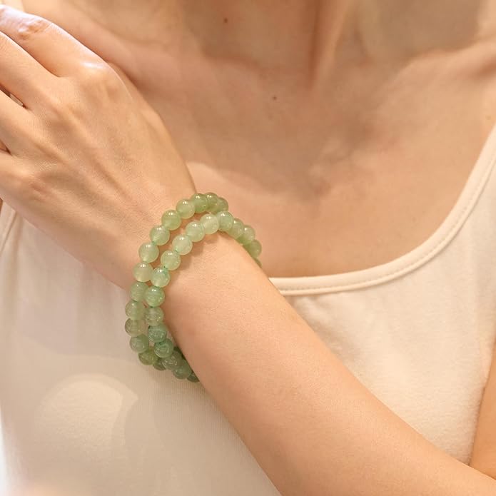 Bivei Natural Gemstone Semi Precious Healing Crystals Handmade Stretchy Round Beads Bracelet,Stocking Stuffers for Women Enhance Positive Energy